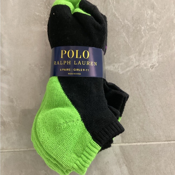 Polo by Ralph Lauren Black and Neon Green Athletic Socks - 6 Pairs - Picture 2 of 5